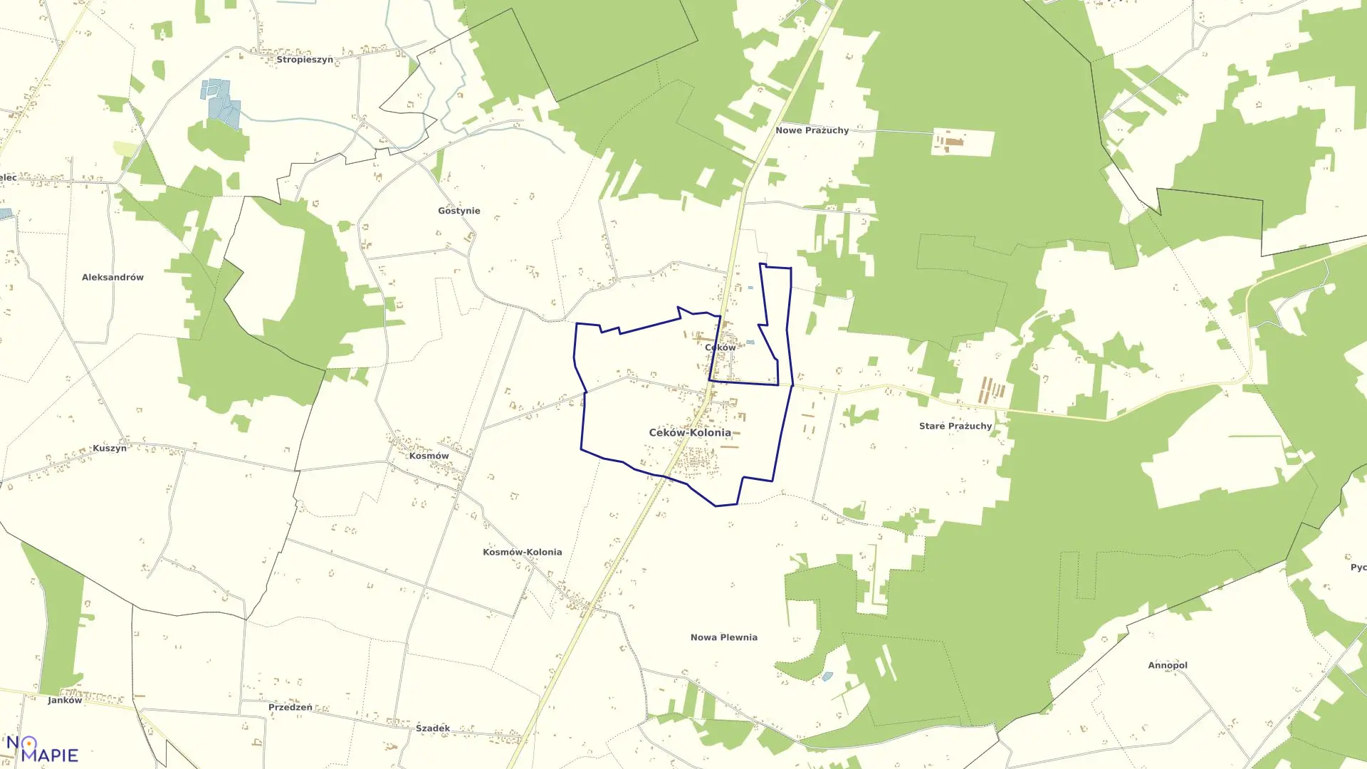 Mapa obrębu CEKÓW KOLONIA w gminie Ceków-Kolonia