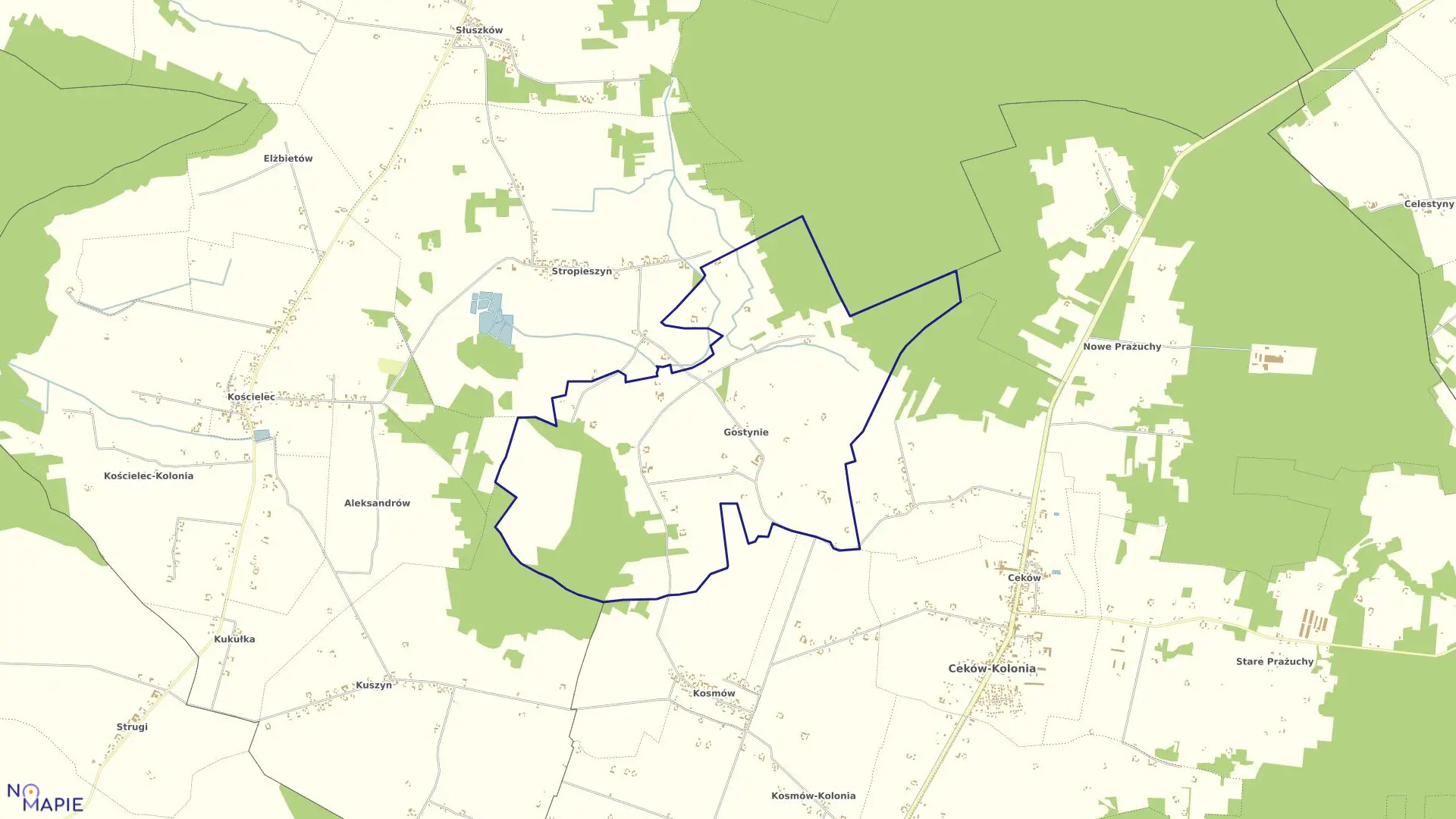 Mapa obrębu GOSTYNIE SZADYKIERZ w gminie Ceków-Kolonia