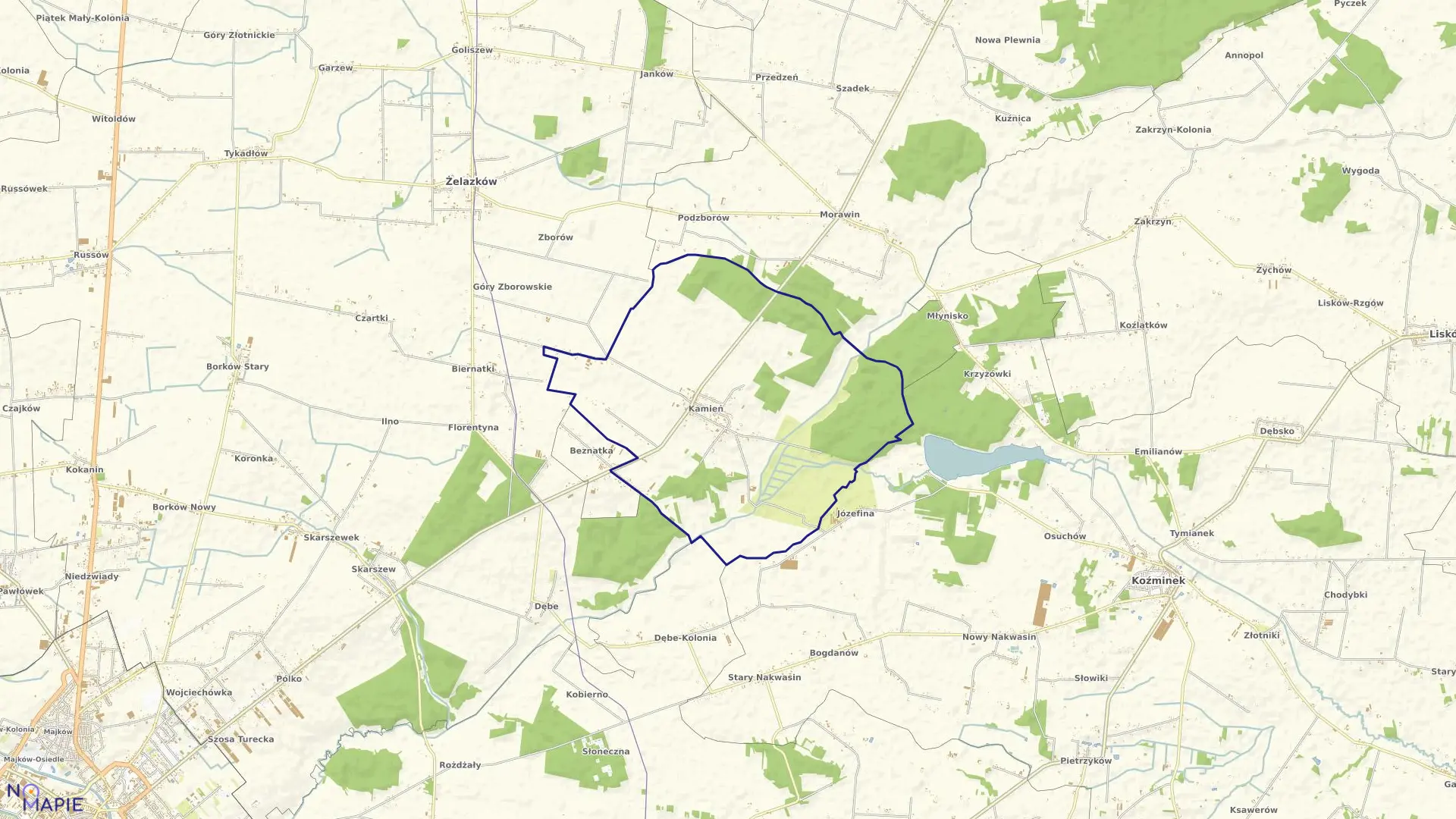 Mapa obrębu KAMIEŃ w gminie Ceków-Kolonia