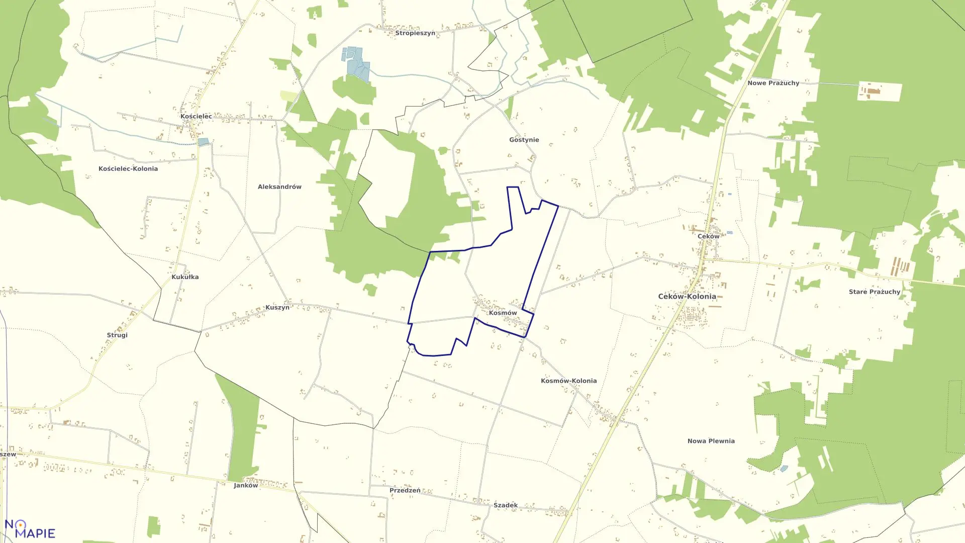 Mapa obrębu KOSMÓW w gminie Ceków-Kolonia