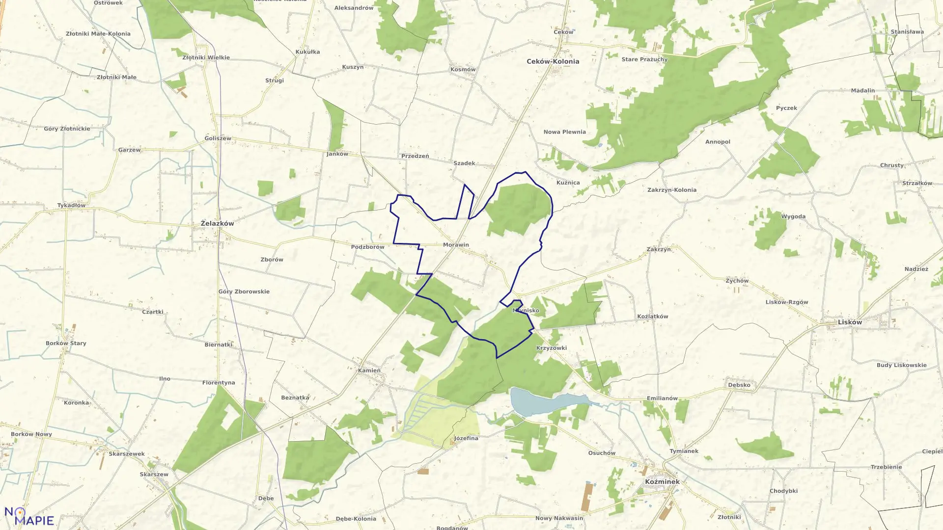 Mapa obrębu MORAWIN w gminie Ceków-Kolonia