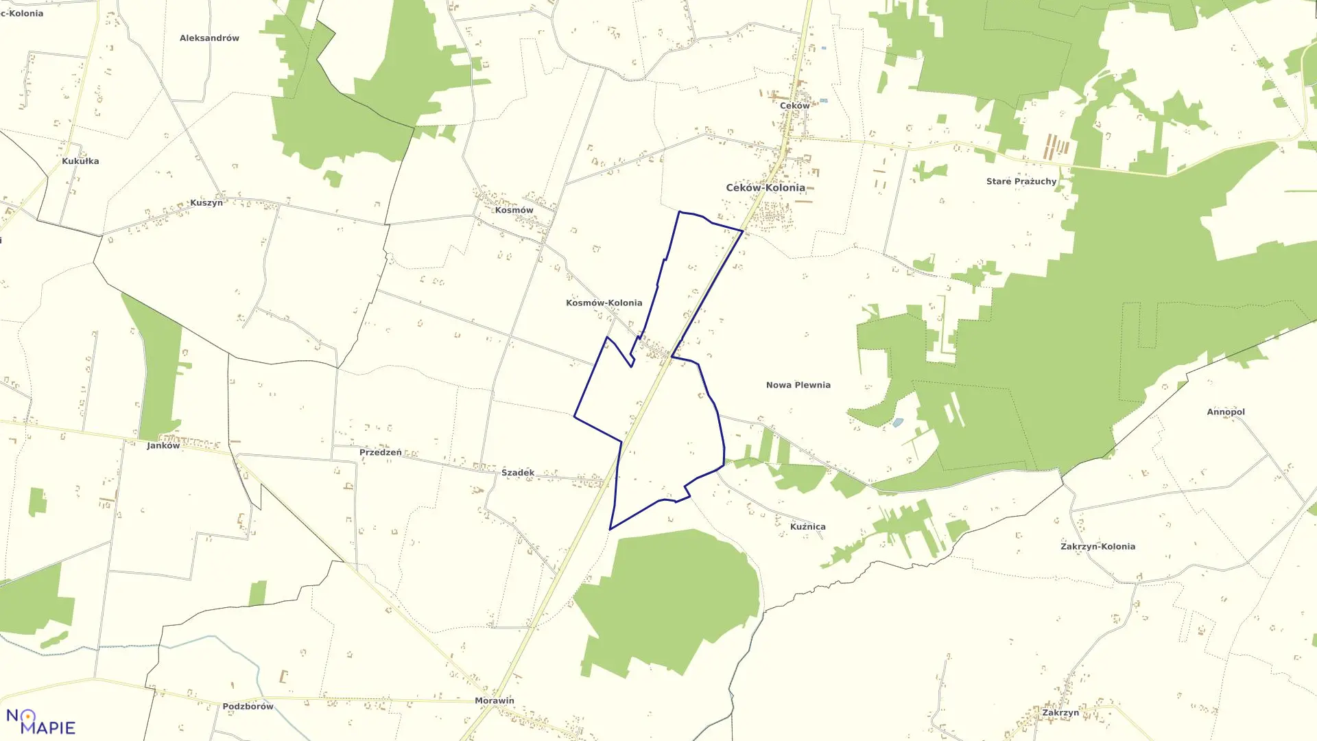 Mapa obrębu PLEWNIA w gminie Ceków-Kolonia