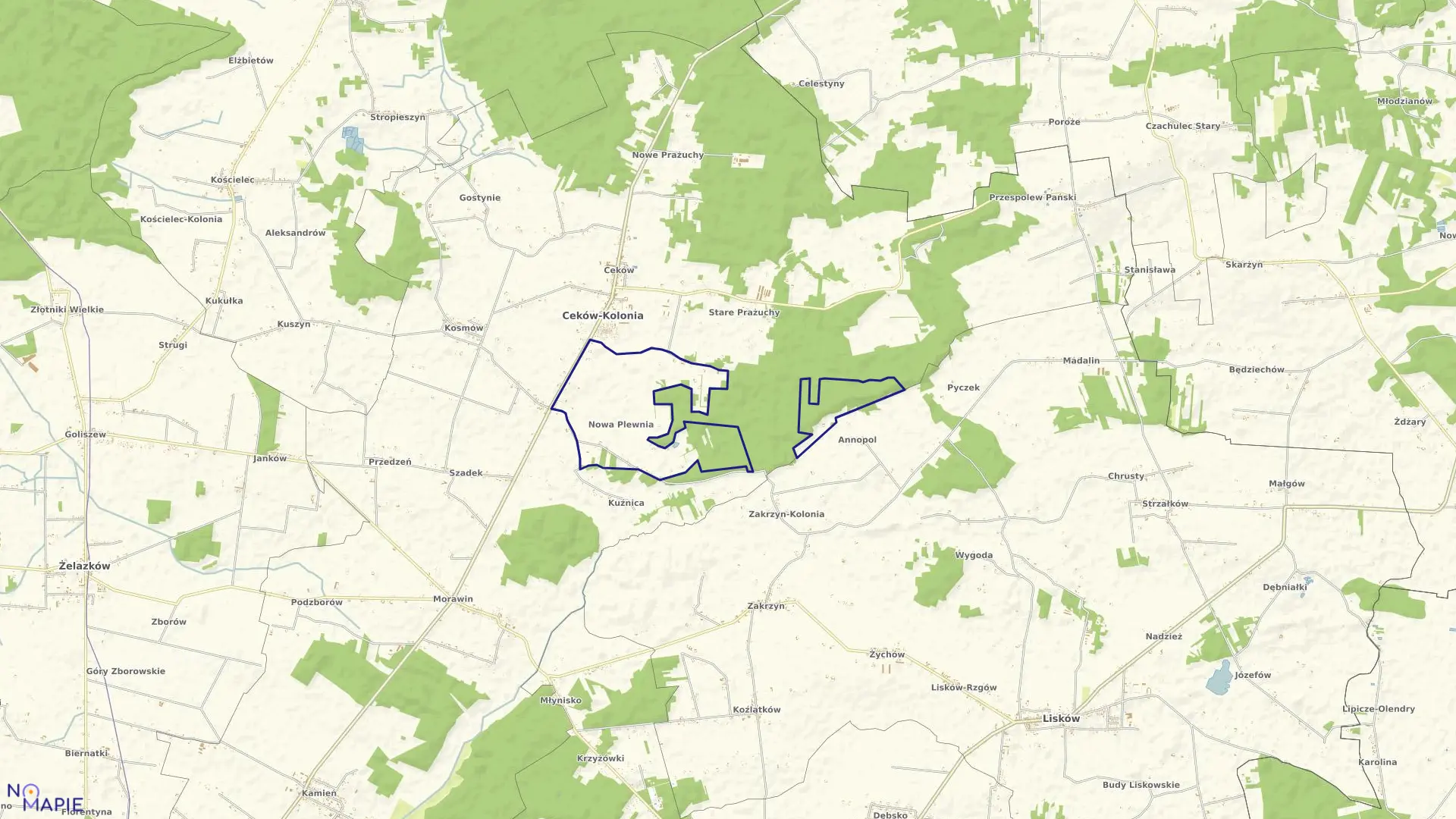 Mapa obrębu PLEWNIA NOWA w gminie Ceków-Kolonia