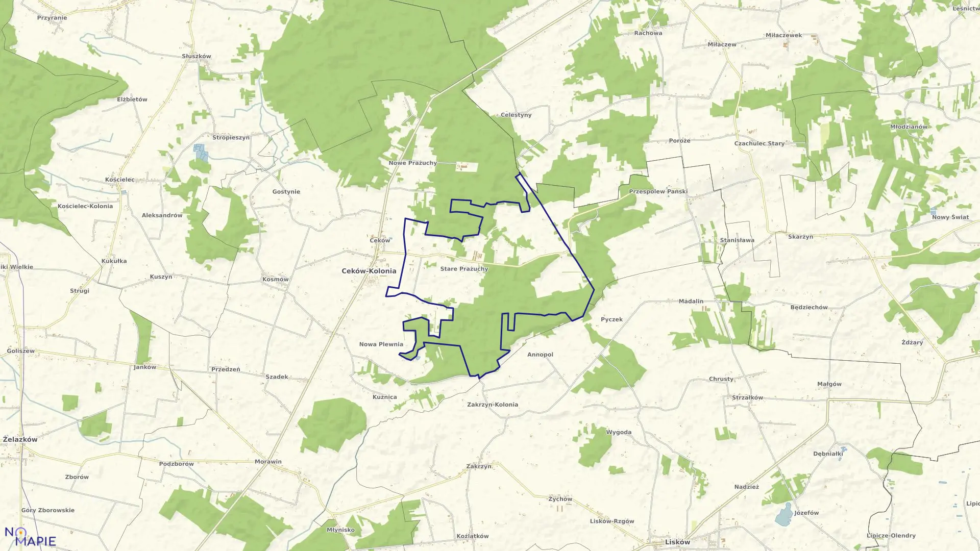 Mapa obrębu PRAŻUCHY STARE w gminie Ceków-Kolonia