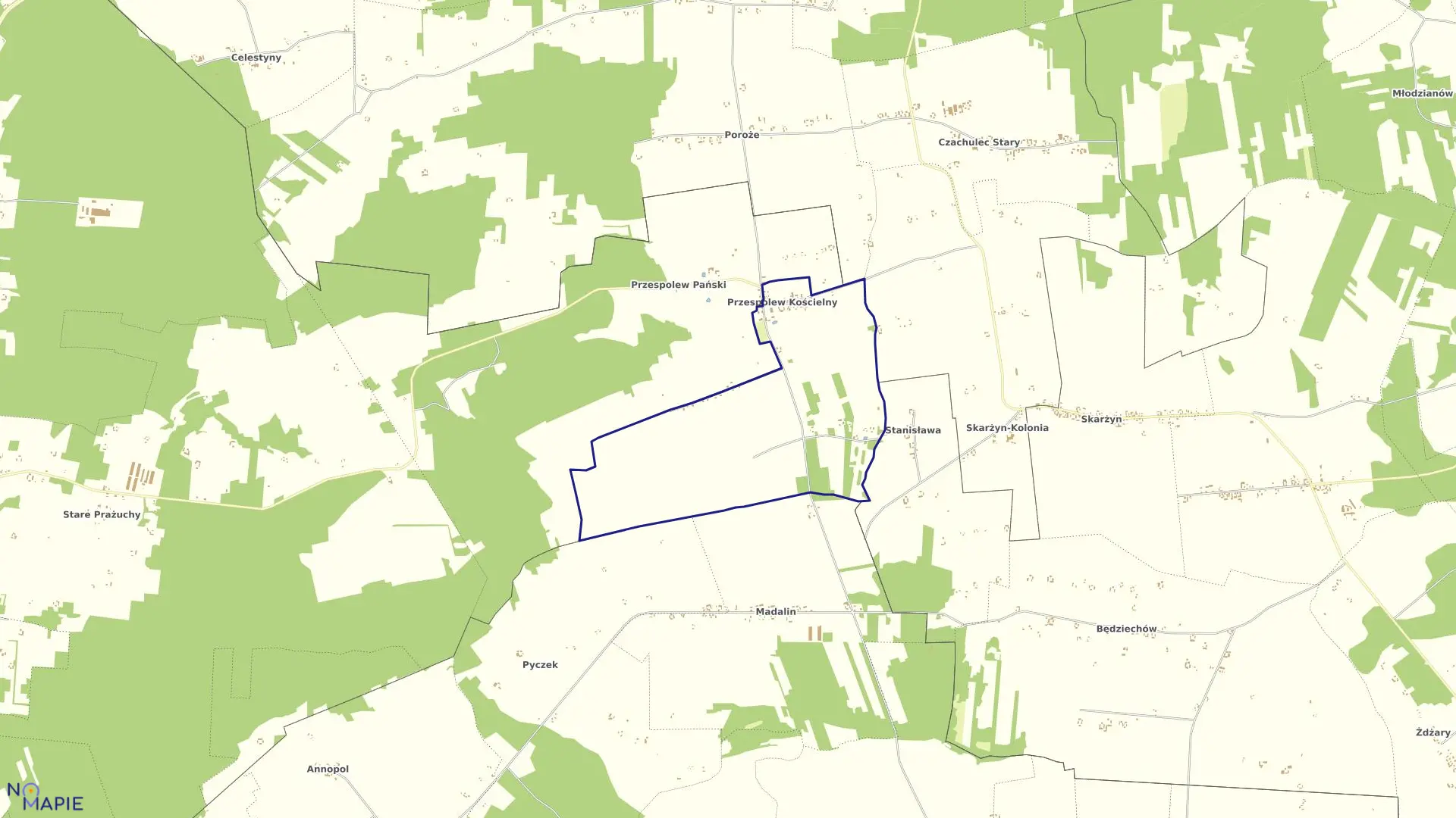 Mapa obrębu PRZESPOLEW KOŚCIEL. w gminie Ceków-Kolonia