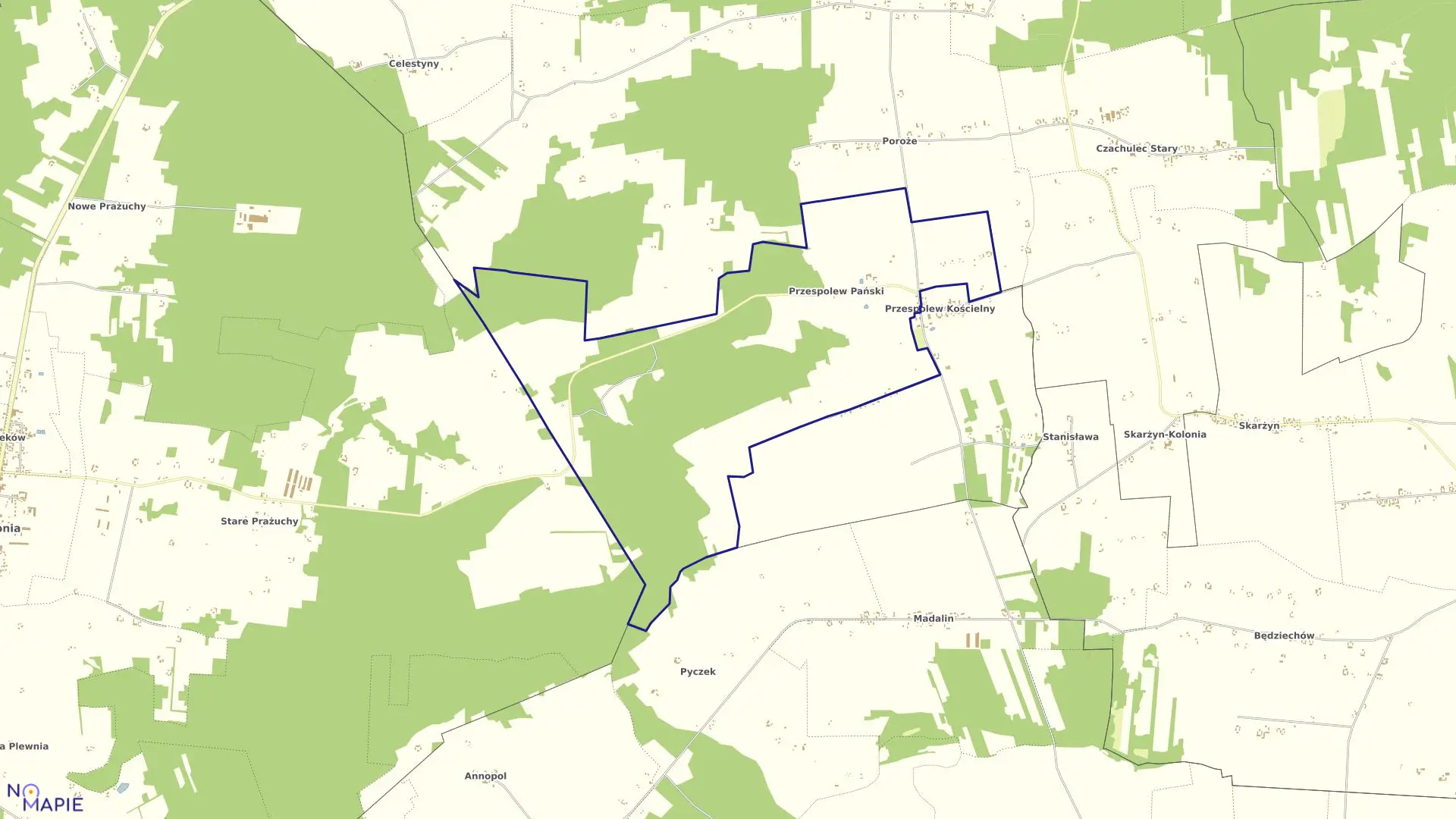 Mapa obrębu PRZESPOLEW PAŃSKI w gminie Ceków-Kolonia